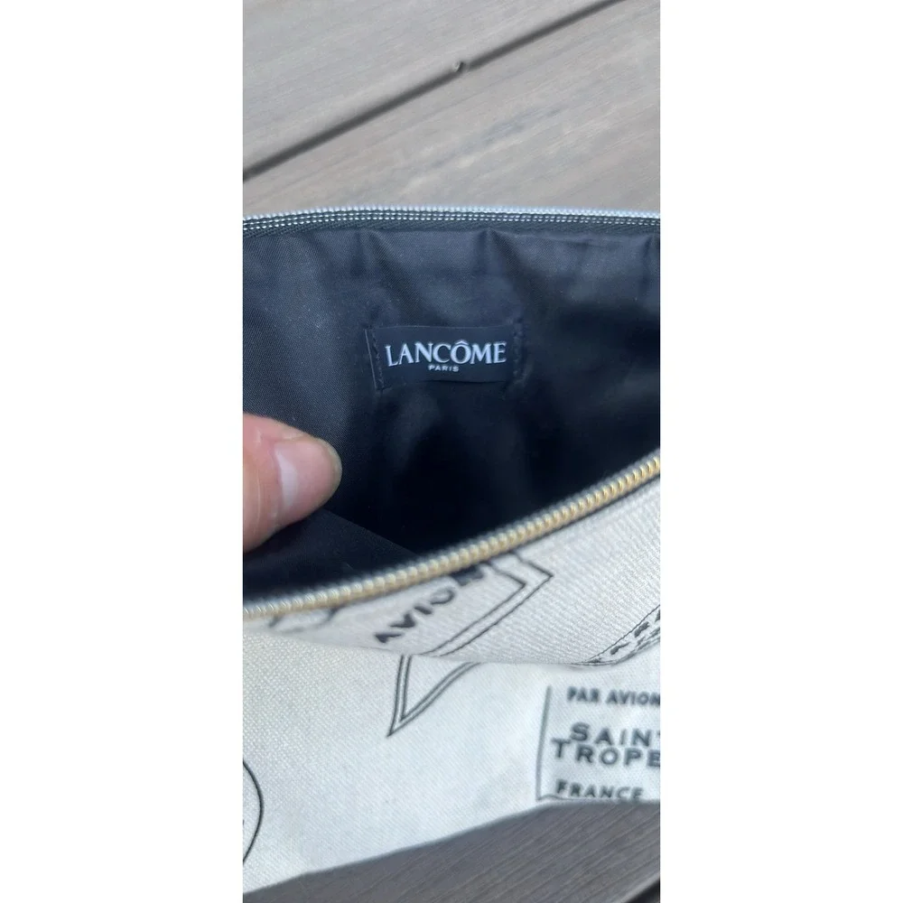 Lancome Paris Travel Makeup Bag Canvas Pouch French Passport Stamp Print White